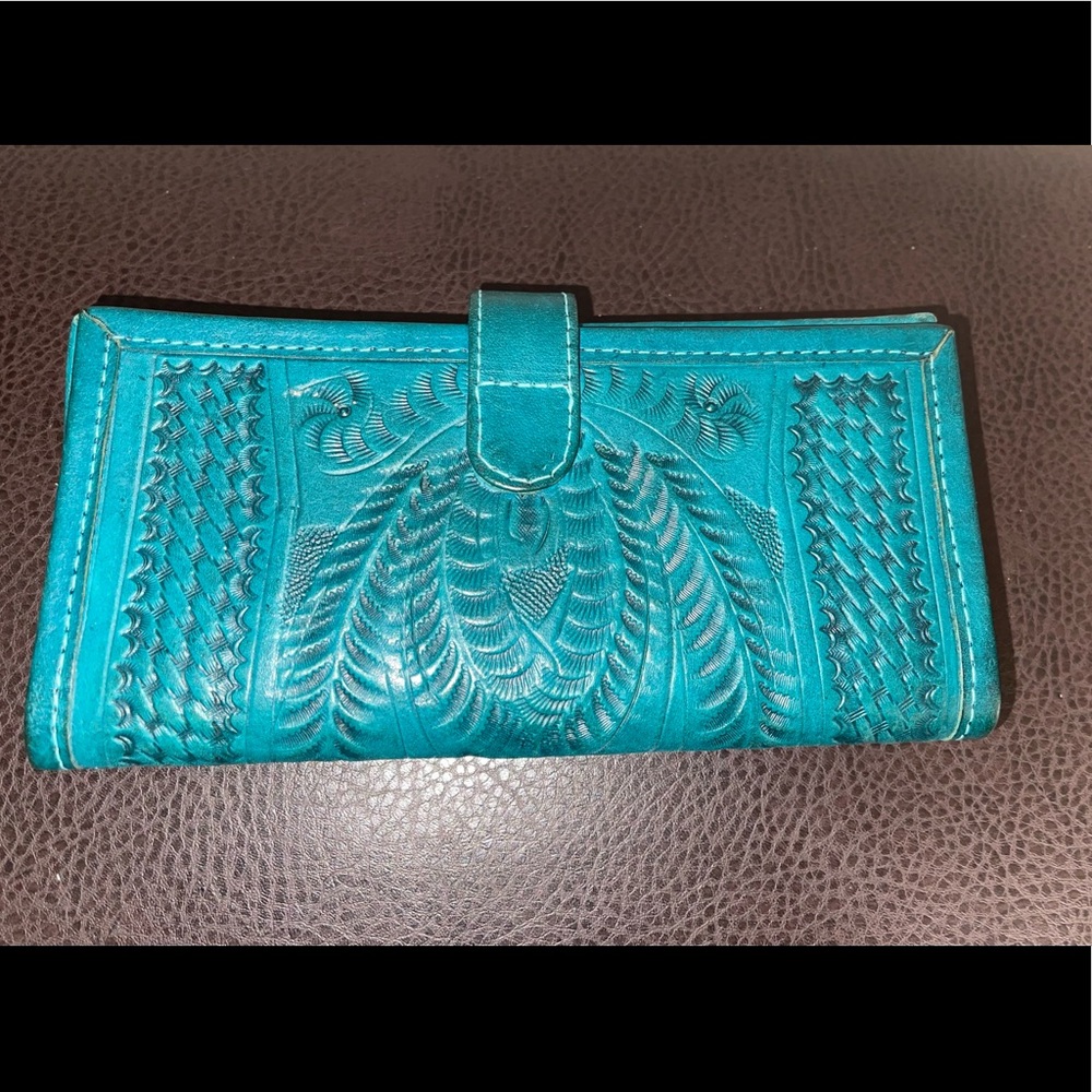 Ropin west turquoise tooled leather wallet